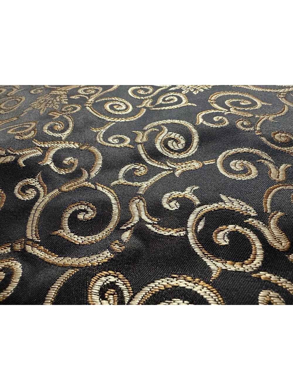 3 Yds Black Gold Baroque Jacquard Brocade Fabric Soft Satin Feel Woven Scroll
